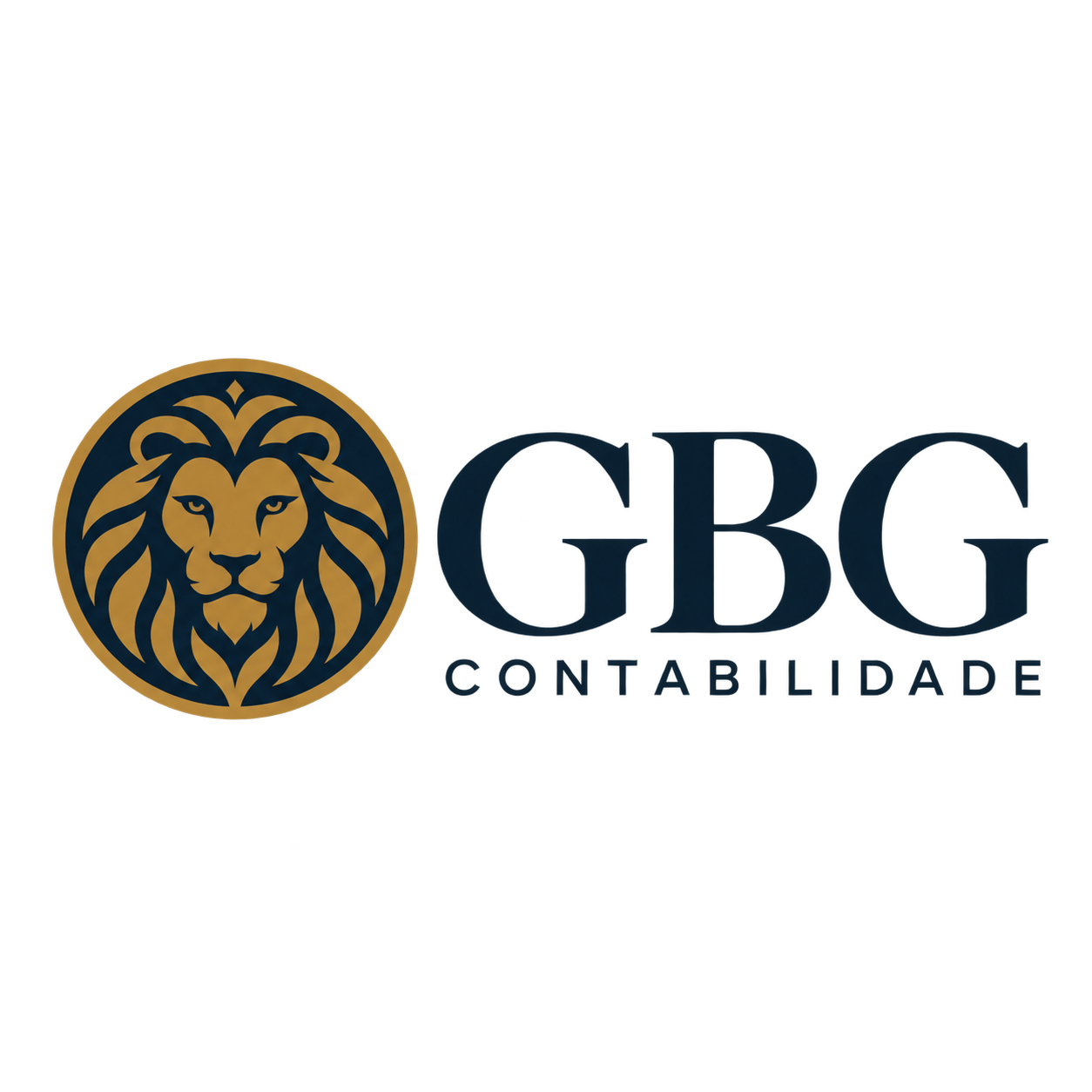 GBG Contabilidade — leão dourado e azul-marinho